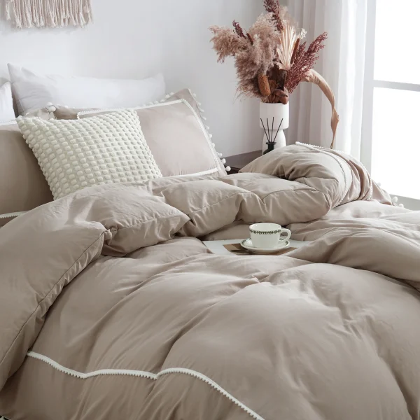 3PCS Khaki Duvet Cover Set Ball Comforter Cover Geometric Line Bed set soft lightweight Down Bedding Set for All season - Image 2