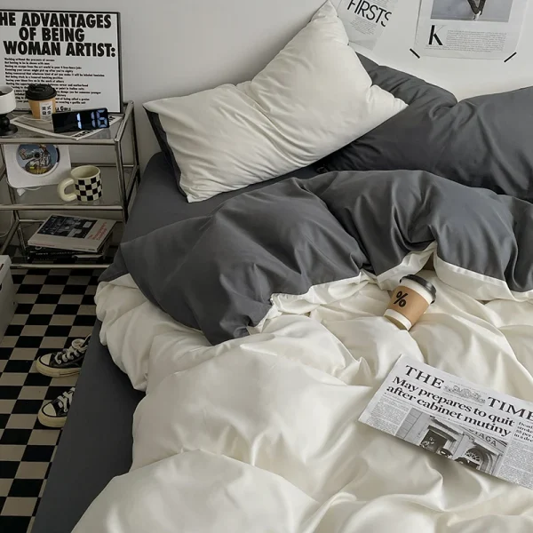 3-piece double color duvet cover + pillowcase, bedding set, soft and breathable bedroom or guest room (without core)